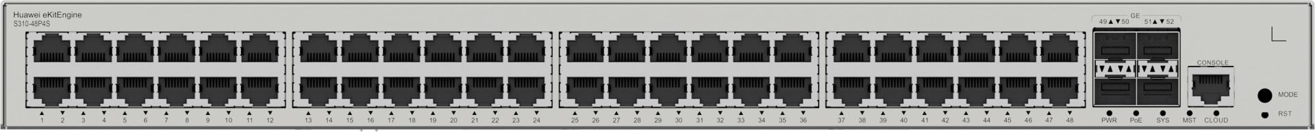 Switch PoE+ 48 ports 10/100/1000BASE-T (PoE+ 380 W), 4 GE SFP ports (98012337) S310-48P4S
